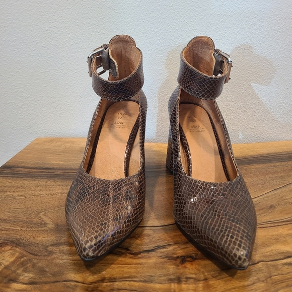 Shoe the Bear Snakeskin Ankle Strap Heels - Picture 2 of 13